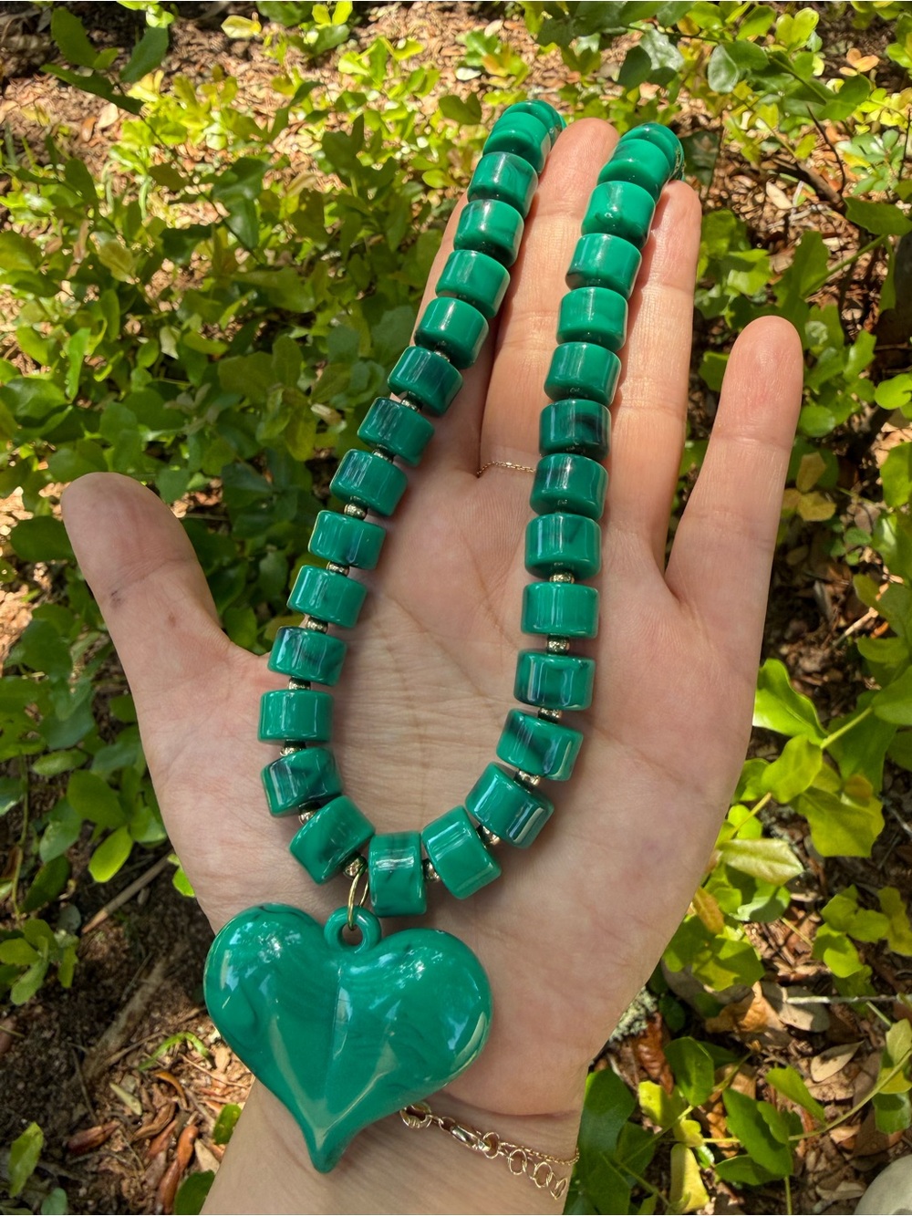 Green Heart Bead Choker Necklace Summer Gift - Picture 8 of 8